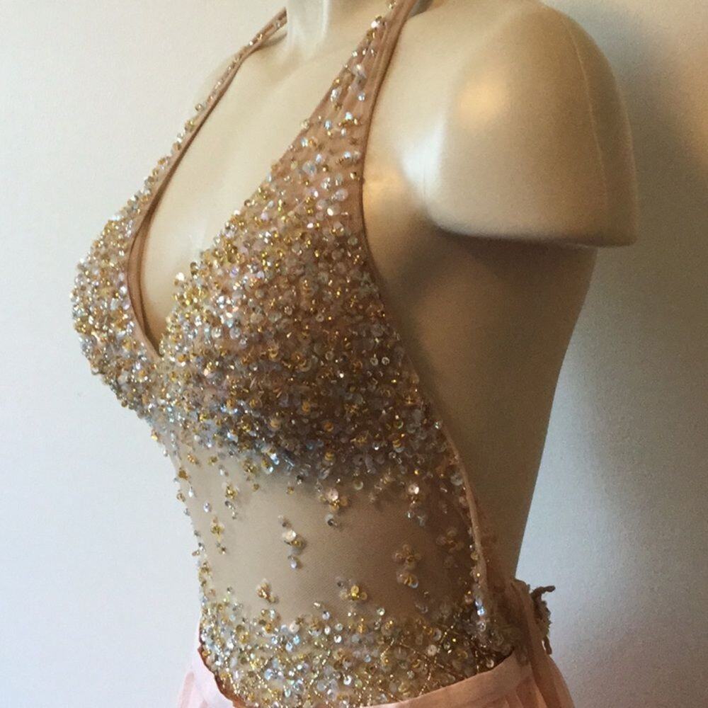 Jovani halter Gown W/ Beaded BodicePleated Skirt - Picture 3 of 9